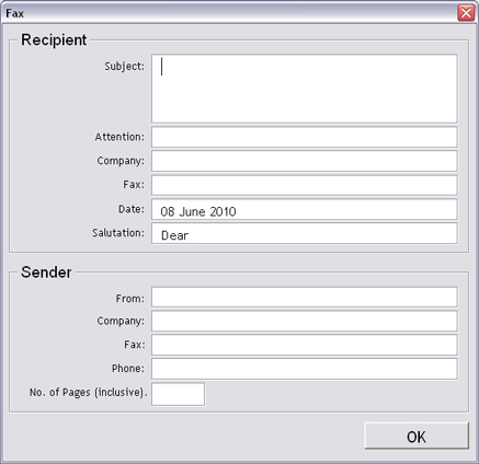 fax dialogue box